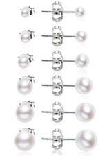 Dainty Pearl Earrings for Women: Hypoallergenic 6 Pairs AAA Quality Freshwat...