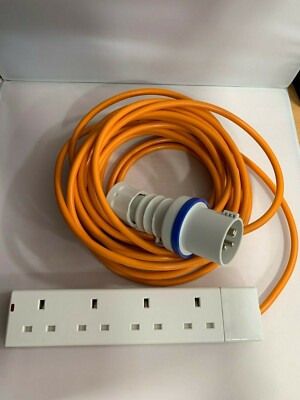 10m Caravan Camping Boat Extension Lead – 16A 4-Way Electric Hook-Up Cable With Adaptor