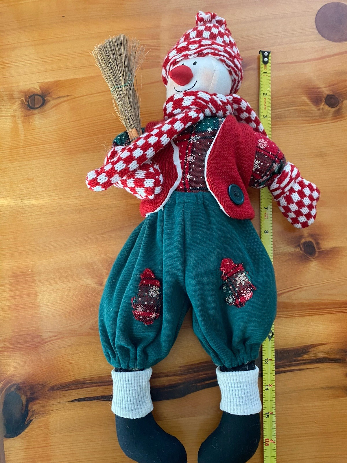 Tree Hat One Vintage Shelf Sitter Snowman Plush W/ Broom - 18