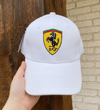 Ferrari F1 White Adjustable Cap Embroidered Shield Logo Curved Brim Hat NWT