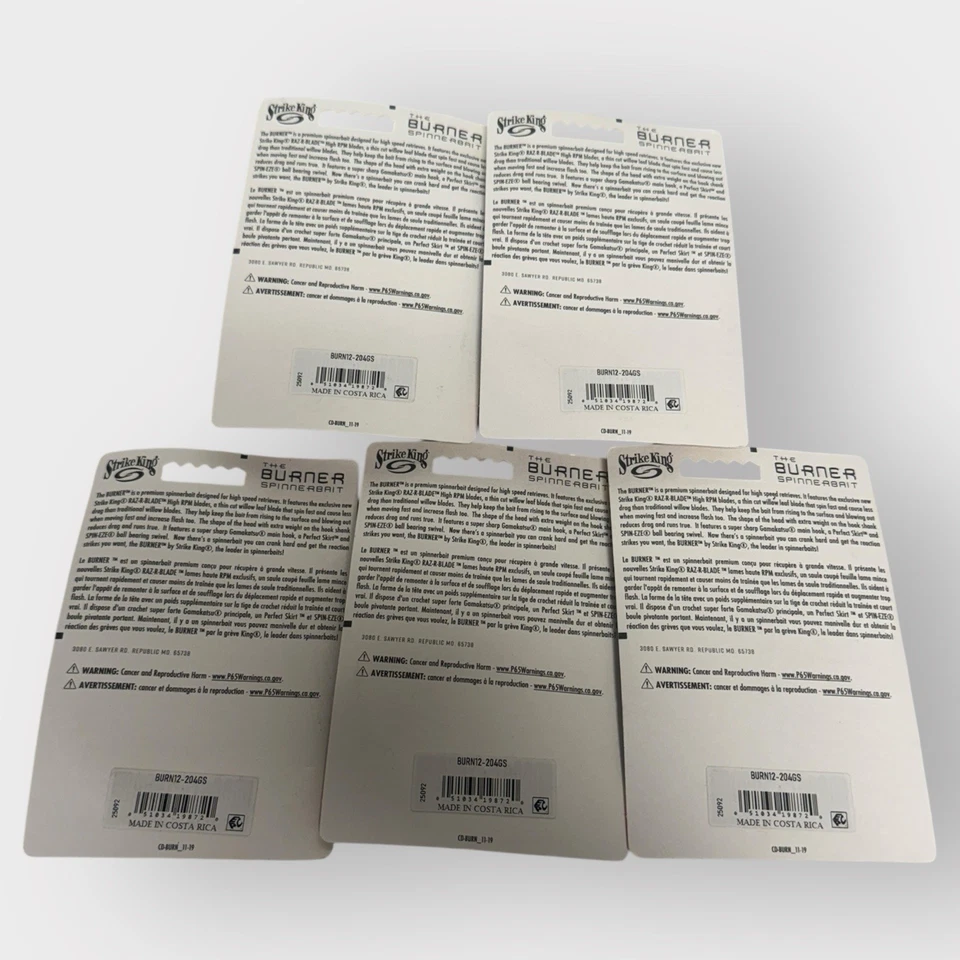 Strike King BURN12-204GS 1/2 oz Premier Pro Burner Spinner White LOT OF 5 NEW - Image 2 of 3