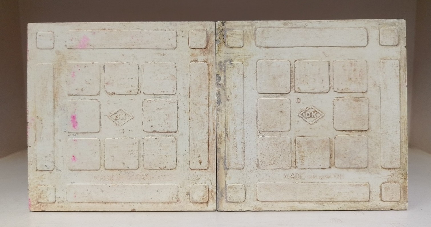 RARE VINTAGE 2 PCS BEAUTIFUL UNIQUE DESIGN DK TILES MADE IN JAPAN TILES.