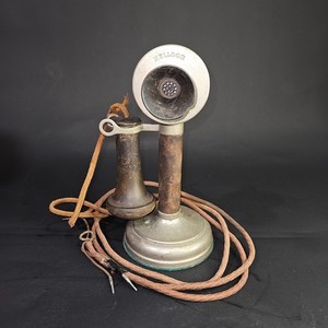 Antique Kellogg Candlestick Telephone Nickel Plated Brass Black Base. Pat. 1907