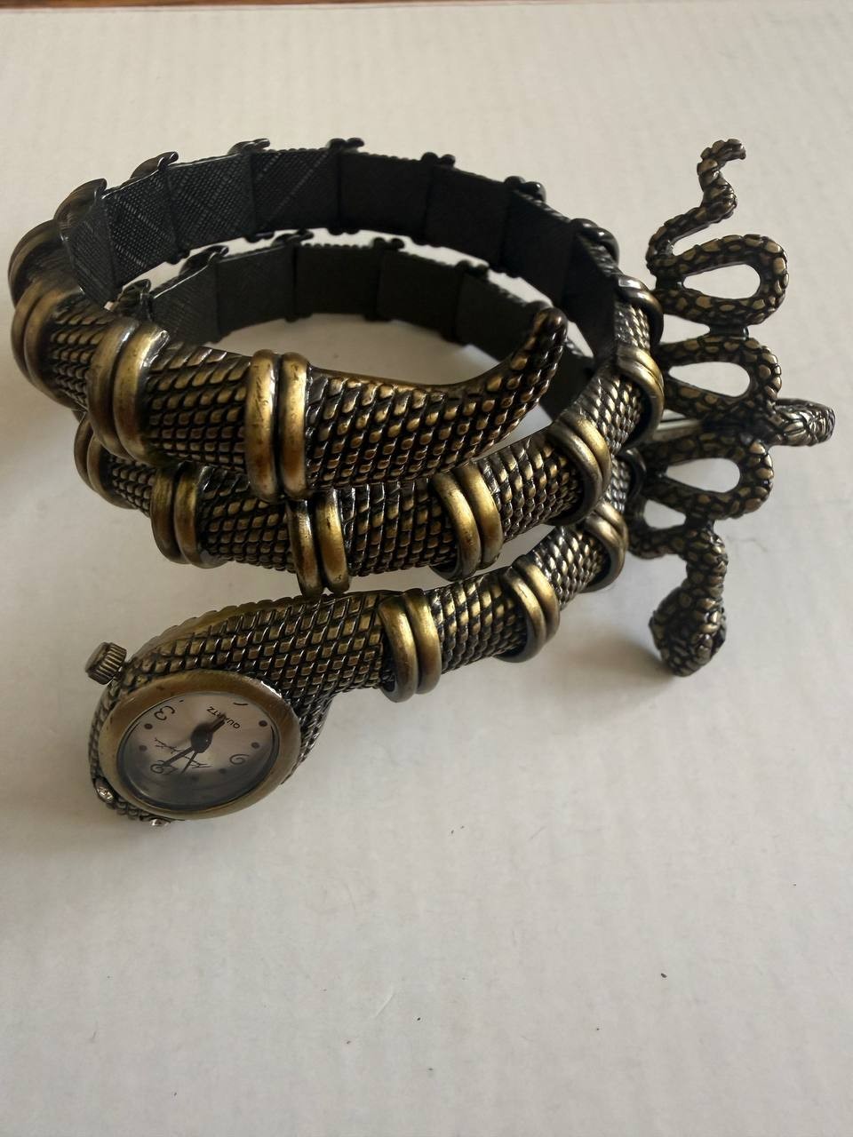 Vintage Kenneth Jay Lane Snake Wrap Bracelet Watch & Matching Ring Gold Tone Qua