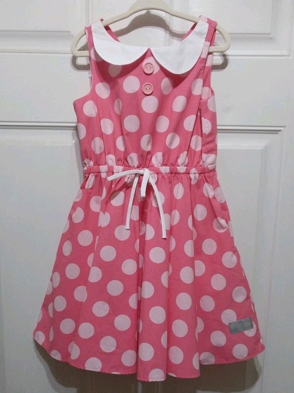 Girls Eleanore Rose Polka Dot Dress With Peter Pan Collar Size 5/6