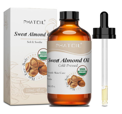 PHATOIL Organic Sweet Almond Oil for Skin 118 ml (4 fl.oz), USDA Certified Organ