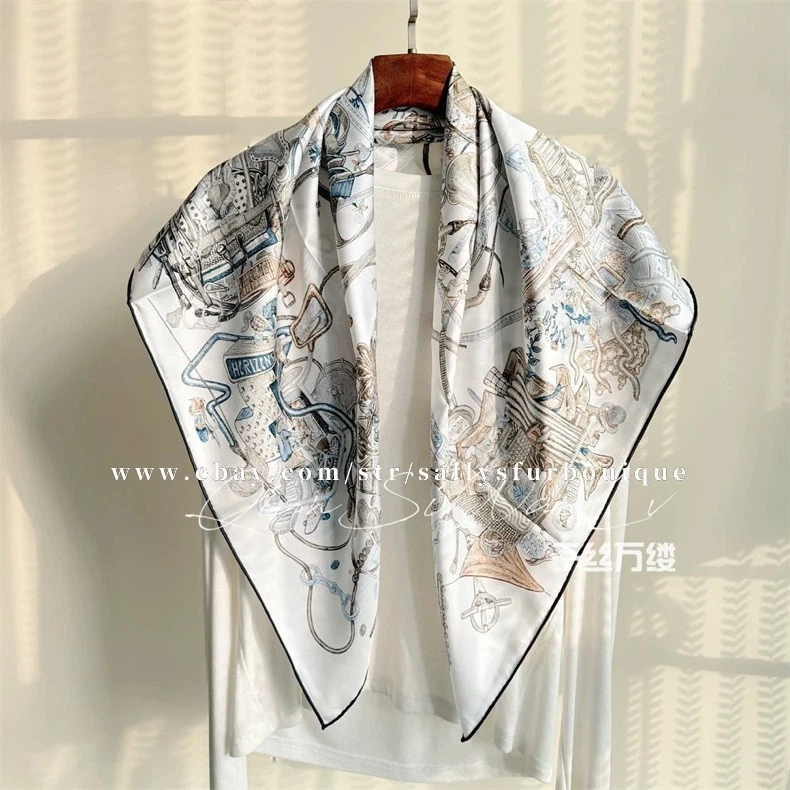 2025 Sallys Heavy 18 Momme Twill Silk Wrap Scarf Future Print Square Shawl 35" - Image 3 of 4