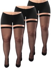 Geyoga 3 Pairs Plus Size Thigh High Stockings Semi Sheer One Size, Black