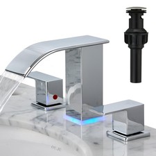LED Bathroom Faucet 3 Hole, Chrome Waterfall Bathroom Faucets, 8 Inch Widespread
