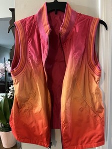 Spangler VTG Large Reversible Cycling Running Wind Vest Zip Pink Orange Ombré