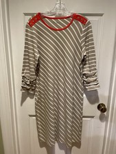 Pima Cotton Tee Dress size M Made in Peru Rusched Sleeves E.L.I. Work Office Tan