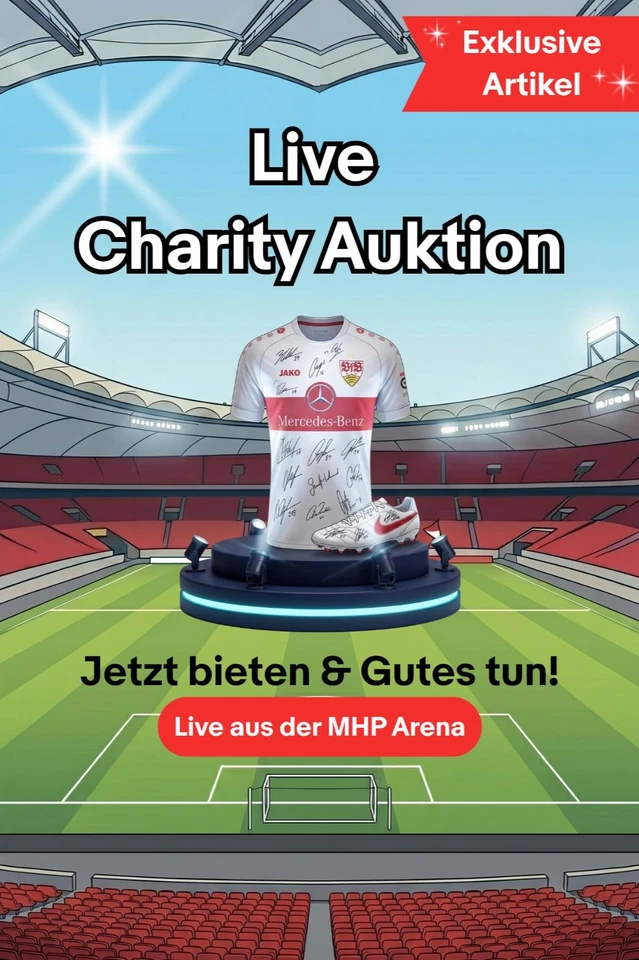 Signierte VfB Stuttgart Trikots, Schuhe Live Charity Auktion aus MHP Arena