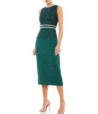 MAC DUGGAL Sequin Allover Sleeveless Sheath Midi Cocktail Dress Green Size 10