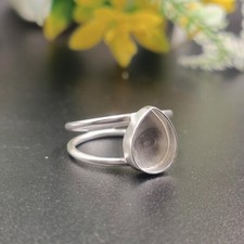 925 Sterling Silver 12x16mm Pear Shape Bezel Ring Adjustable Cabochon Mount