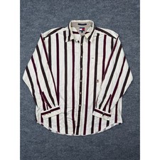 Tommy Hilfiger Vintage Striped Button Down Shirt XL Crest Logo Cotton