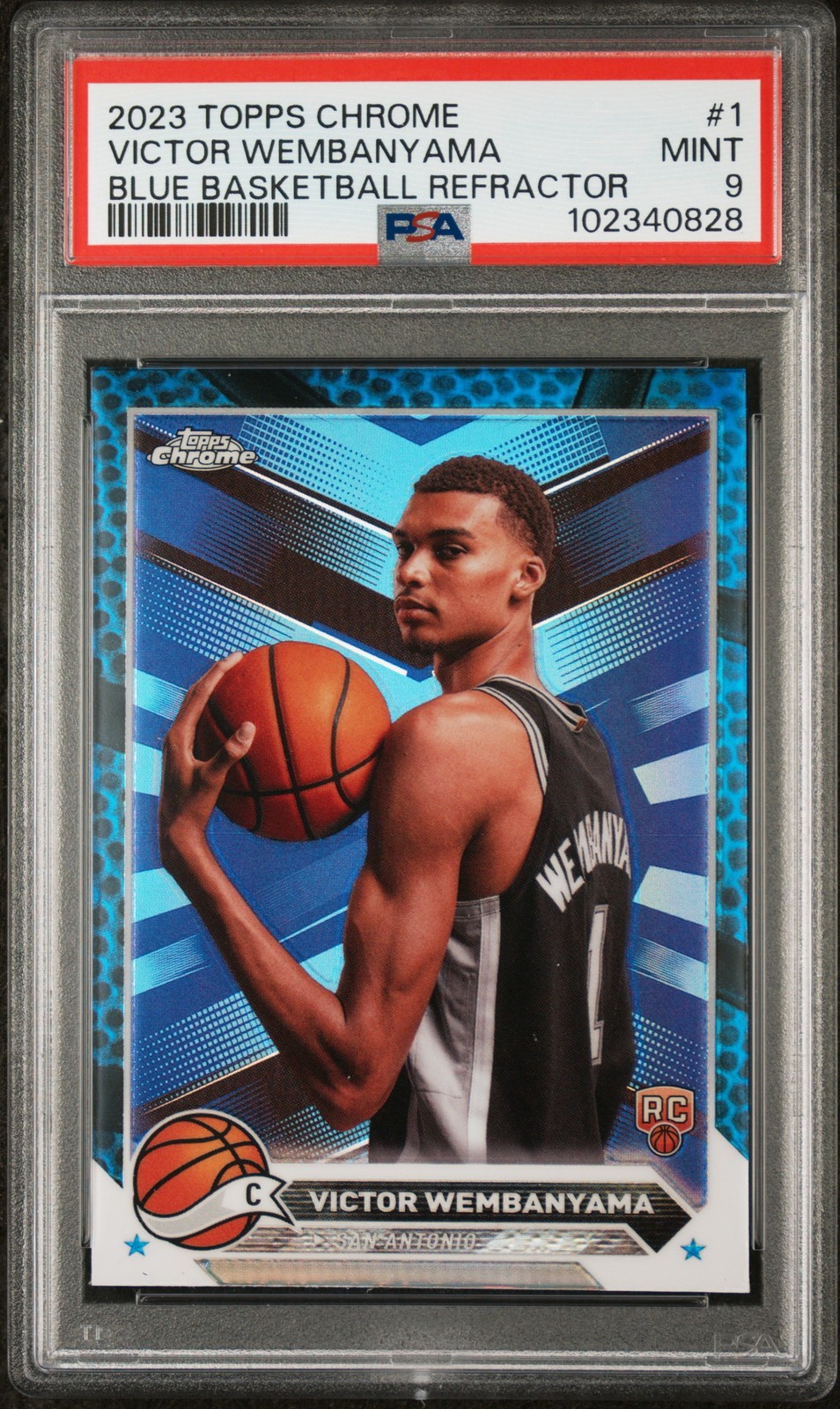 2023 TOPPS CHROME BLUE BASKETBALL REFRACTOR #1 VICTOR WEMBANYAMA PSA 9