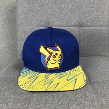 Pokemon Pikachu Hat Cap Snap Back Youth One Size Blue Yellow Lightning Graphic