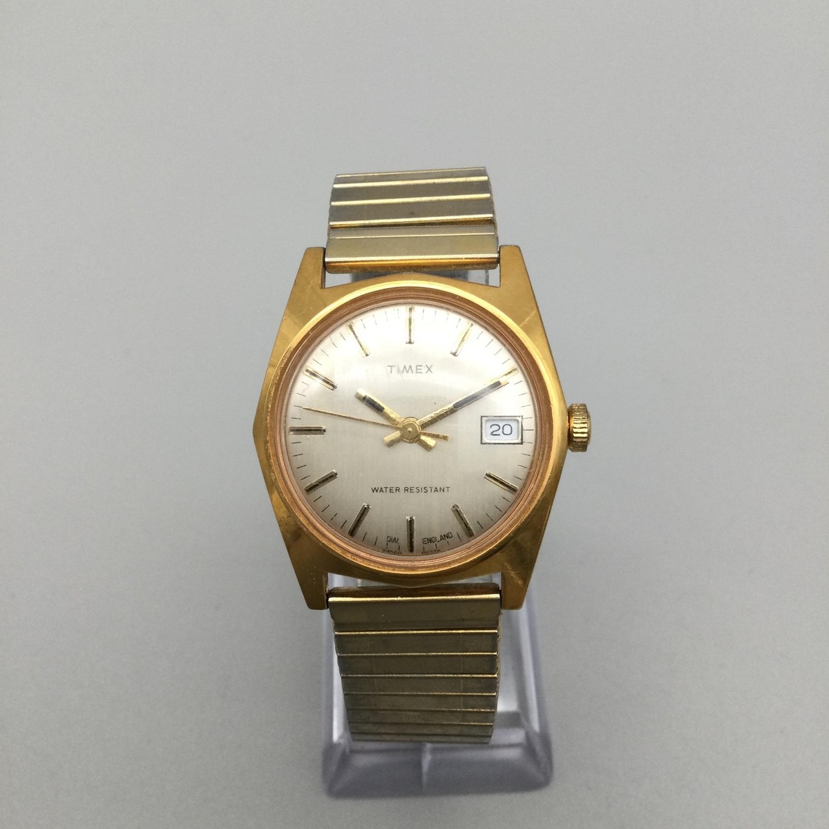 Vintage Timex Marlin Mens Watch 30mm Gold Tone Date Manual Wind 