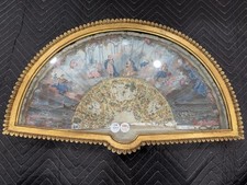 Antique Victorian Era Hand Carved with mother of pearl Hand Painted Hand Fan