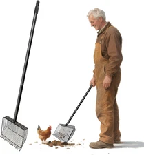 2 in 1 Chicken Poop Scooper and Rake - Adjustable Handle for Chicken Coop Scoop