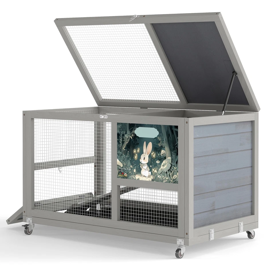 2 Tier Wooden Rabbit Hutch Bunny Cage Chicken Coop Pet House w/Run In/Outdoor - Image 4 of 4