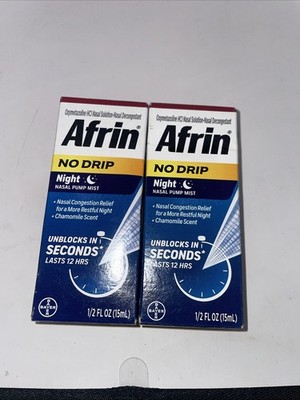 (2)Afrin No Drip Night Nasal Pump Mist 15ml Congestion Relief Cold Sinus Exp2026