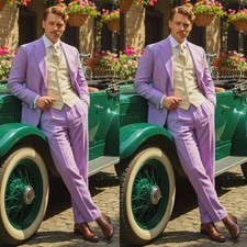 Purple Men's Suits Formal Business Wedding Groom Prom Casual Outdoor Coat Pant