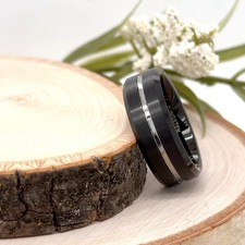 8mm Unisex Tungsten Carbide Band Brushed Finish Polished Groove Comfort Ring