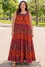 Jessica London Dress Maxi Boho Floral Paisley Tiered Smocked Cottagecore Plus 18