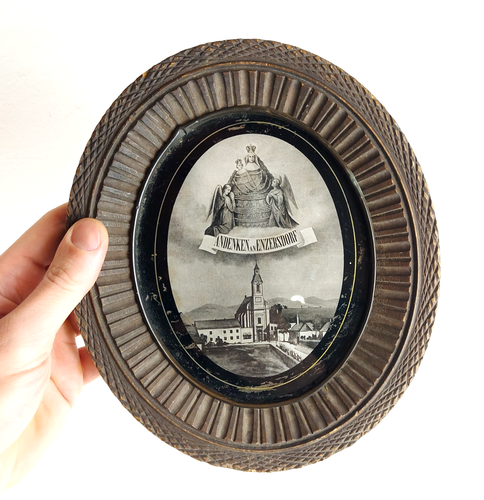 Alter antiker ovaler Bilderrahmen aus geschnitztem Holz um 1900 Österreich - Bild 2 von 8