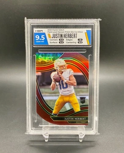 2020 Panini Select Justin Herbert Field Level Maroon Prizm Die-Cut - HGA 9.5