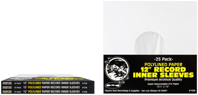 (100) 12'' LP Vinyl POLYLINED Record Inner Sleeves - HEAVYWEIGHT White ARCHIVAL