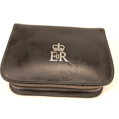 Vintage British Royal Travel Chess & Game Compendium Black Leather Hide Case