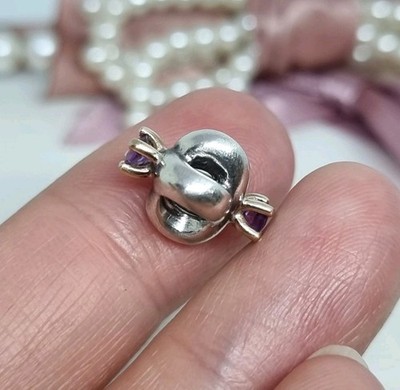 Original Pandora Silber & 14k Gold Lila Amethyst Love Knot Charm 925 ALE  R23a