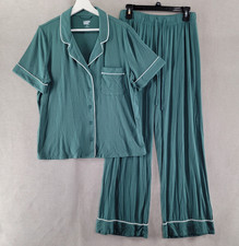 Lands End Womens Pajamas Size Medium Green 2 Piece Sleep Shirt Pants Set Comfort