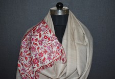 Hand Embroidered Kashmir Pashmina Shawl: Floral Wool Stole 28x80 inch 