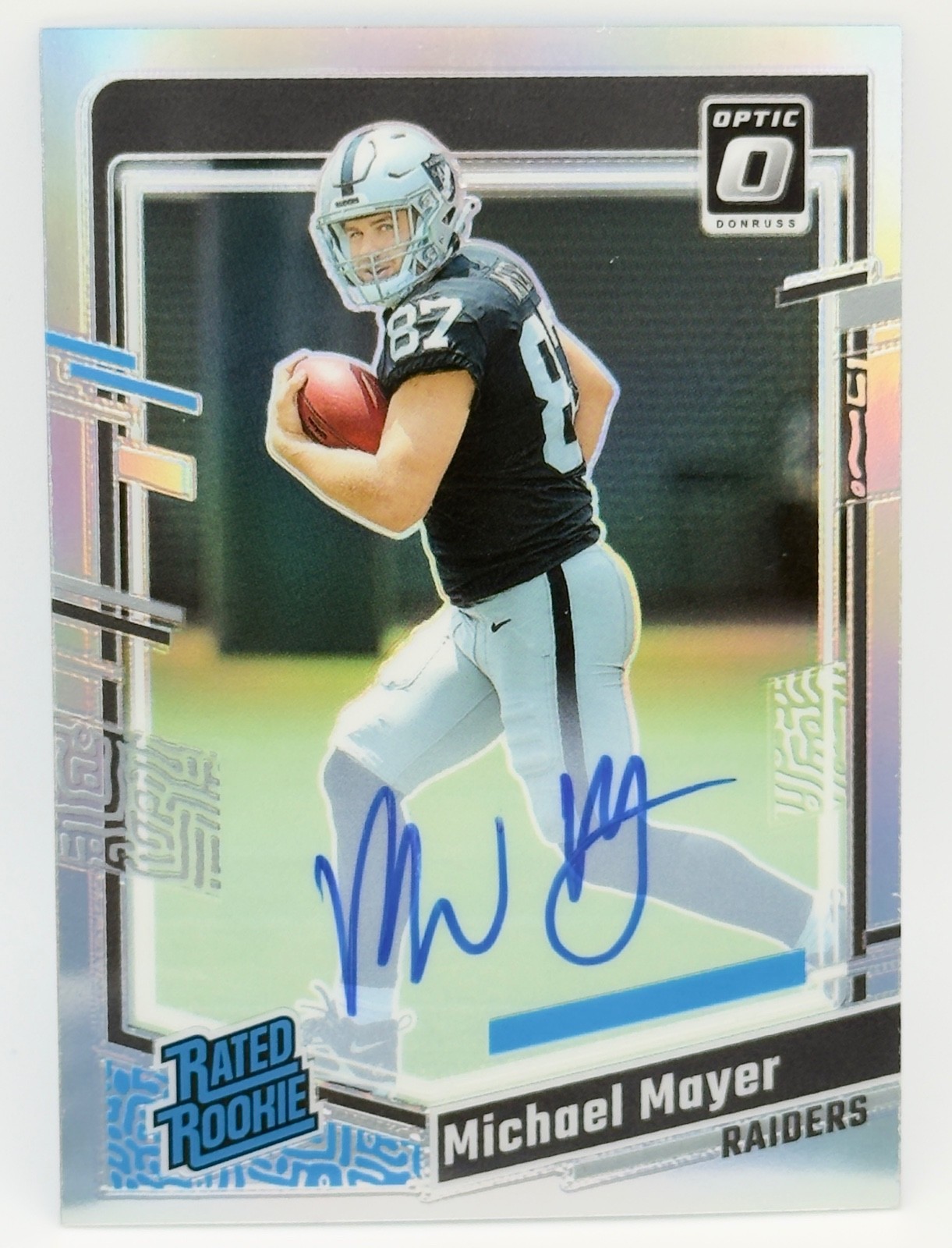 2023 Donruss Optic Michael Mayer Rated Rookie Silver Holo Auto /75 #260 Raider