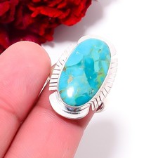 Turquoise - Kingman Gemstone 925 Sterling Silver Ring S.8, Christmas Gift R98131