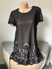 CeCe by Cynthia Steffe Black Nude Lace Floral Dress Short Sleeve SZ 12 L