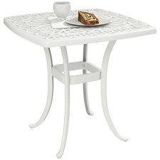 Outsunny 54 x 54cm Aluminium Outdoor Garden Side Table w/ Umbrella Hole, White