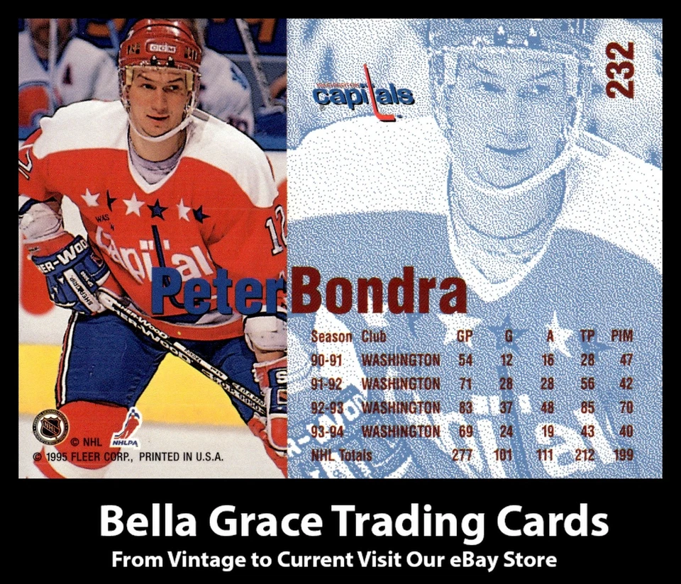 1994-95 Fleer Peter Bondra #232 Washington Capitals NHL Hockey - Image 2 of 2
