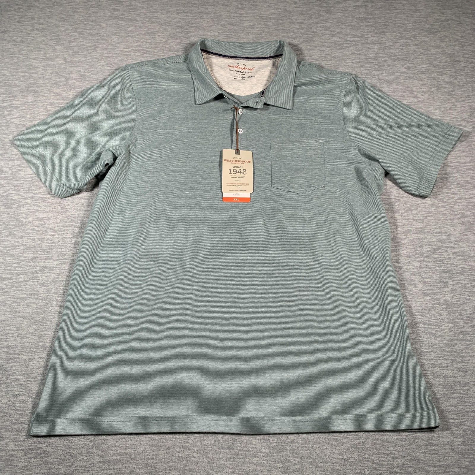 Weatherproof Vintage Polo Shirt Mens 2XL Green Heather 1948 Pocket Cotton Blend