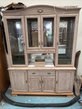 Oak Display Cabinet with Glass Doors and Shelves 200cm Tall With Lights