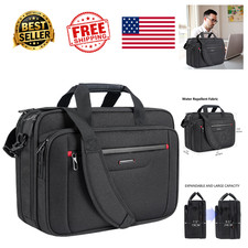Laptop Briefcase 17.3 Inch Expandable Waterproof Canvas Bag Black Red for Travel