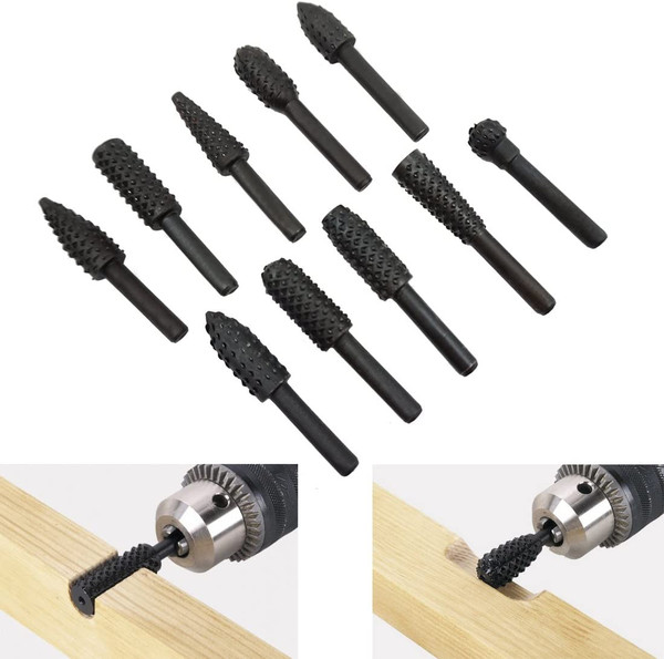 Holzraspel Raspel Set Feilen 10 Tlg Holz Bohrer FräSer Set Bohrmaschine Schaft W-image