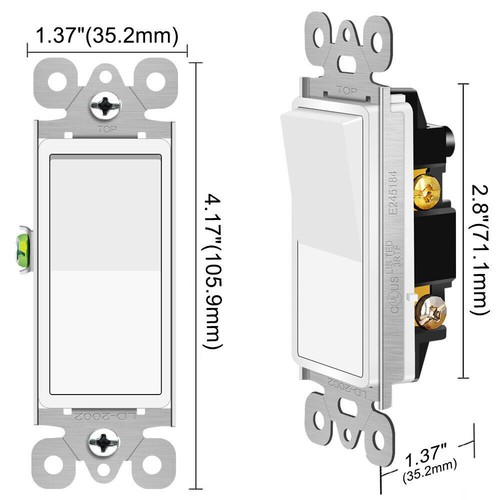 3 Way Paddle Rocker Wall Light Switch 15A 120/277V On/Off Interrupter UL 10Pack - Picture 8 of 12