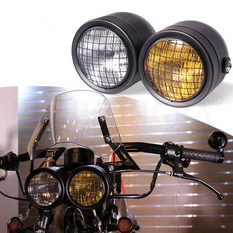 12V Twin Headlight Motorcycle Double Dual Lamp Black Street Fighter Universal - Imagem 4 de 4