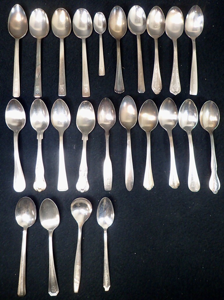 Variety (24) Vintage Silver Plate Collector Spoons Hotels Airlines