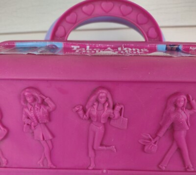 VTG Barbie Take a Long Rolling Suitcase Pink Holds 8 Dolls 1998