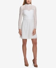 Kensie NWT Long Sleeve Floral Lace Sweetheart Dress Ivory Size 2